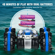Bild in Galerie-Viewer laden, SucceBuy Blue/Yellow Amphibious RC Car Boat 2.4GHz 12 km/h Electric Remote Control 360° Rotating Stunt Car Water Beach Pool Toys
