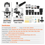 Amocart Compound Trinocular Microscope 40X-2500/40X-5000X Magnification Lab Microscope w/ LED Illumination & External Interface