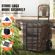 Load image into Gallery viewer, SucceBuy Firewood Log Cart Outdoor and Indoor Wood Rack Storage Mover with Wheels Heavy Duty Steel for Fireplace Fire Pit Black - AMOCART

