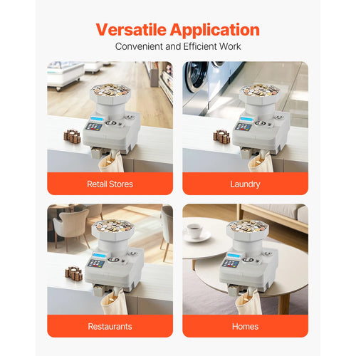 Amocart All-Coin Sorting Machine, Automatic Coin Sorter and Wrapper with LED