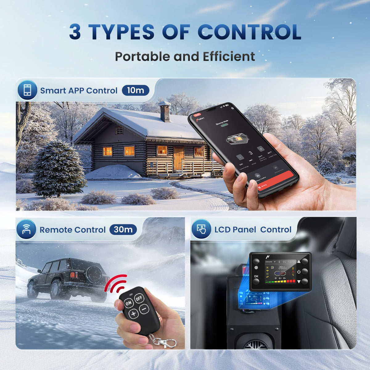 Hcalory HC1-S 12V/24VDC 8KW Diesel Auxiliary Heater AC110-130V All-in-One Air Parking Heater Smart App Remote Control Amocart