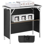 Amocart Folding Portable Bar Table Tradeshow Podium Table for Party Picnic Exhibition Include Carrying Case Storage Shelf Skirt
