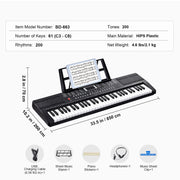Bild in Galerie-Viewer laden, SucceBuy 61 Key Digital Keyboard Piano Electric Portable Piano 200 Tones 200 Rhythms or 600 Tones 500 Rhythms for Beginner Use
