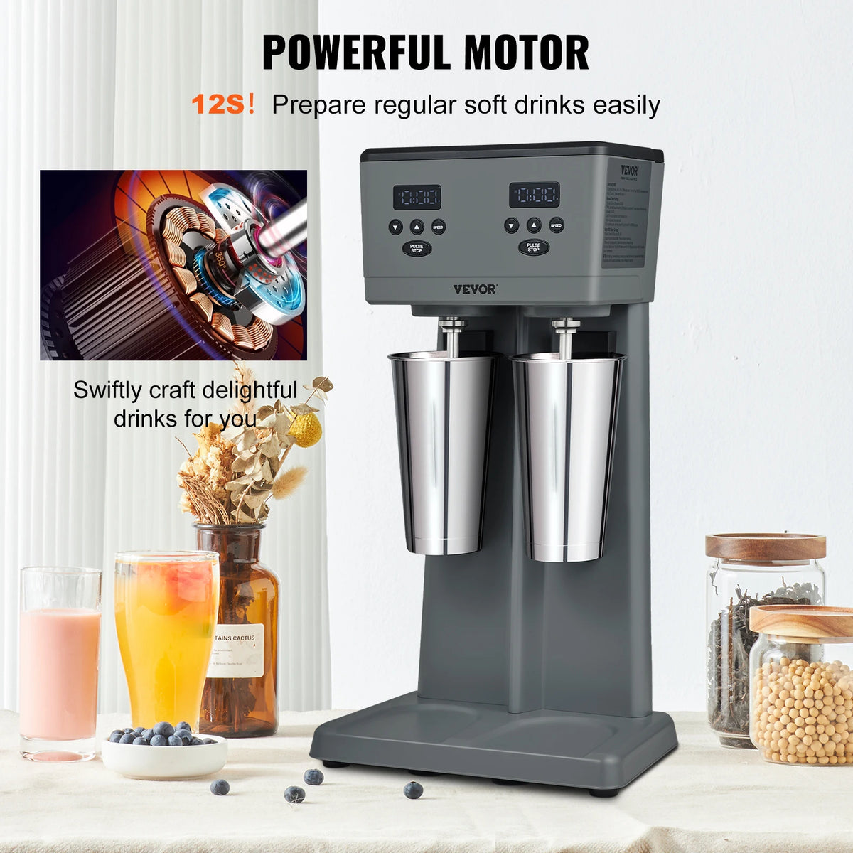 VEVOR Milk shake 375W x 2 Maker Electric Milkshake Machine Commercial Double Heads Drink Mixer Blender Amocart
