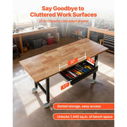 Load image into Gallery viewer, SucceBuy Adjustable Workbench on Wheels Oak Wood Top 60x24 In 2000 lbs Capacity with Drawer Power Outlets for Garage Workshop

