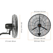 Load image into Gallery viewer, Amocart 4 Sizes Wall-Mount Misting Fan 3-speed IP44 Waterproof Oscillating Wall Fan Max. 9500 CFM Wall Mounted Fan for Home
