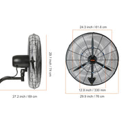 Load image into Gallery viewer, SucceBuy 4 Sizes Wall-Mount Misting Fan 3-speed IP44 Waterproof Oscillating Wall Fan Max. 9500 CFM Wall Mounted Fan for Home - AMOCART
