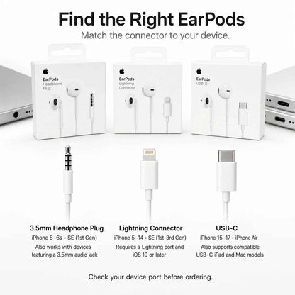 Official Apple EarPods Wired Earphones 3.5mm Lightning USB-C Connector with Mic Volume Control for iPhone iPad Mac