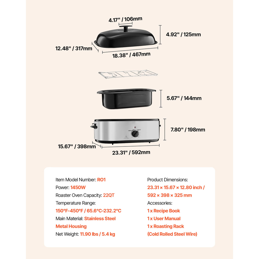 SucceBuy Roaster Oven Electric Roasting Pan Adjustable Temperature Fast-Cooking Turkey Roaster Defrost & Warm Function for Home