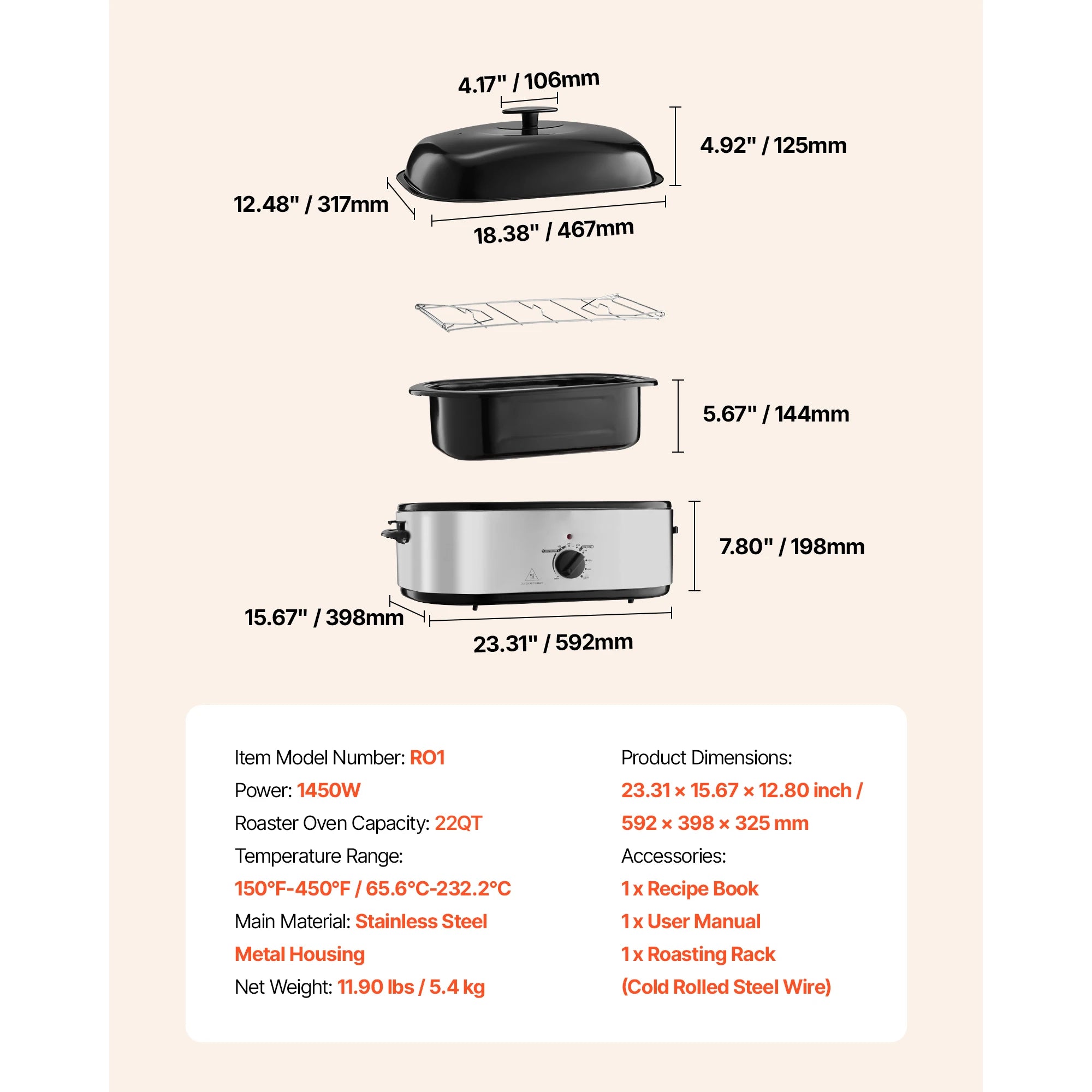 SucceBuy Roaster Oven Electric Roasting Pan Adjustable Temperature Fast-Cooking Turkey Roaster Defrost & Warm Function for Home