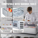 Amocart Refrigerated Condiment Prep Station with 3 1/3 Pans & 4 1/6 Pans 304 Stainless Body and PC Lid with Glass Guard ETL
