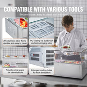 Bild in Galerie-Viewer laden, SucceBuy Refrigerated Condiment Prep Station with 3 1/3 Pans &amp; 4 1/6 Pans 304 Stainless Body and PC Lid with Glass Guard ETL

