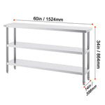 SucceBuy Stainless Steel Food Prep Table Commercial Kitchen Worktable with 2 Adjustable Undershelf for BBQ Kitchen Home Garage