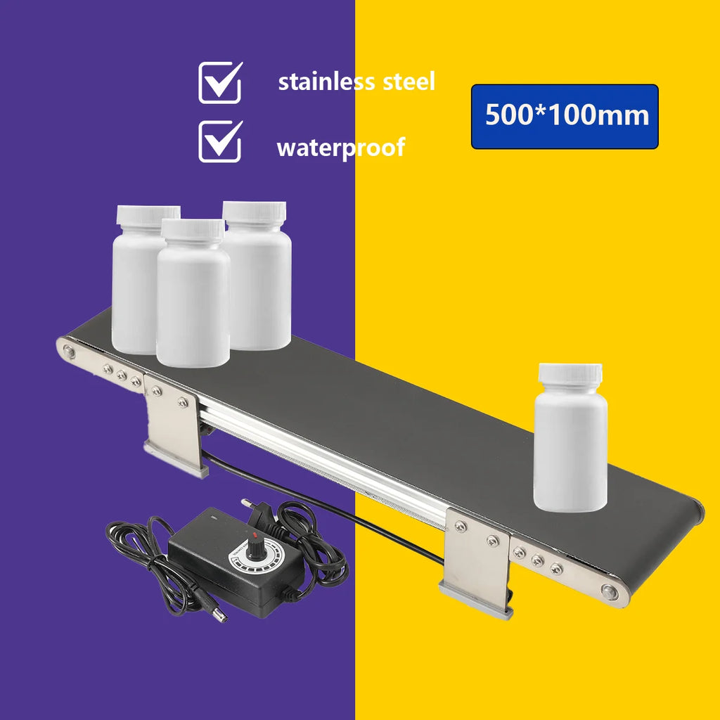 Mini Metal Desktop Conveyor Belt AC 100-240V DC 12V Electric Production Line Cargo Lane Friction Experiment Teaching Equipment