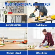 Load image into Gallery viewer, SucceBuy Heavy-Duty Workbench 72cm Adjustable Height Oak Wood Hardwood Top Table 900KG Load Capacity for Office Home Workshop - AMOCART
