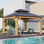 Outdoor Wood Gazebo Hardtop Permanent Pavilion Galvanized Steel Double Roof Patio Garden Deck Cedar Natural, Custom