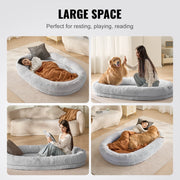 Charger l'image dans la visionneuse de galerie, SucceBuy Human Dog Bed Human Dog Bed for Adult Human Size Dog Bed with Washable Faux Rabbit Fur Cover Egg Orthopedic Foam Grey
