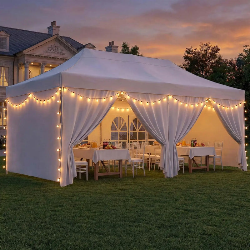 10x20 Pop Up Party Tent, Heavy Duty Waterproof Canopy with Removable Sidewalls & Roll-Up Door, Large White Event, Customized Amocart