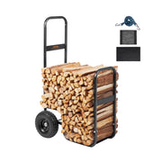 Load image into Gallery viewer, SucceBuy Firewood Log Cart Outdoor and Indoor Wood Rack Storage Mover with Wheels Heavy Duty Steel for Fireplace Fire Pit Black - AMOCART
