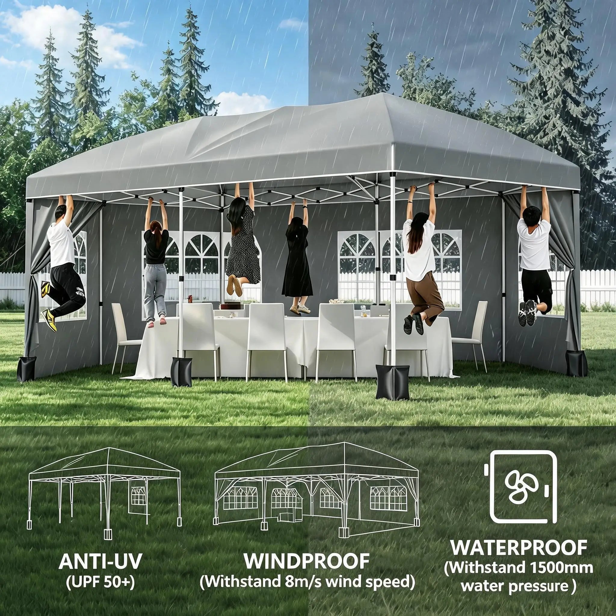 10x20FT Pop Up Canopy Tent, Heavy Duty Wedding Party Tent Commercial Grade Instant Shelter with Removable Sidewalls for Outdoor, Parties, 3 Height, Carry Bag, Sandbag Gray