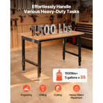 SucceBuy Adjustable Workbench 1500 lbs 48 x 24 Inch Oak Wood Top Workbench Hardwood Worktable for Garage Workshop Home Office
