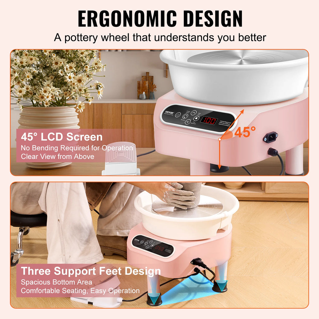 SucceBuy Pottery Wheel 11inch Pottery Forming Machine Direct Drive Ceramic Wheel 450W Electric Wheel for Pottery with Foot Pedal