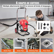 Bild in Galerie-Viewer laden, Amocart Drain Cleaner Machine 120FT 6/5 Inch 1100W Electric Sewer Snake Auger Manual Feed CW/CCW Control Pipe Cleaning Machine
