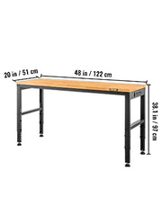 Bild in Galerie-Viewer laden, Amocart 2000 lbs Adjustable Garage Workbench 48/61" L x 20" W Work Table with 28.3"-38.1" Height &amp; Hardwood Top for Office Home
