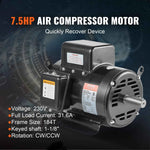 Amocart 7.5HP Air Compressor Motor 230V 31.6Amps Electric Single Phase Motor 3450RPM 184T Frame for Compressors CW/CCW Rotation