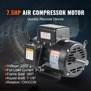 Charger l'image dans la visionneuse de galerie, Amocart 7.5HP Air Compressor Motor 230V 31.6Amps Electric Single Phase Motor 3450RPM 184T Frame for Compressors CW/CCW Rotation
