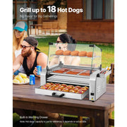 Load image into Gallery viewer, SucceBuy Hot Dog Roller Stainless Steel Sausage Grill Cooker Hot Dog Machine with Bun Warmer Cover 3 Temp Control for Commercial
