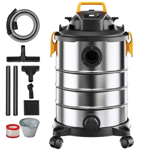 SucceBuy Stainless Steel Wet Dry Shop Vacuum Wet  Dry Vac Powerful Suction  Small Shop Vac Perfect for Carpet Debris  Pet  Hair