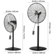 Charger l'image dans la visionneuse de galerie, SucceBuy Industrial Pedestal Fan 16/18/24 Inch 75-Degree Oscillating Fan Height Adjustable Standing Fans with 3 Adjustable Speed
