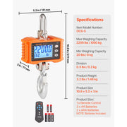 Load image into Gallery viewer, SucceBuy 1000kg/2000kg Digital Hanging Scale Portable with Remote Control Factory Crane Scale LCD Backlight Industrial Scales
