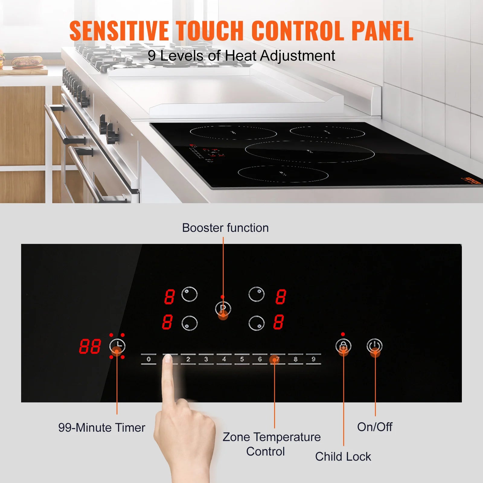 SucceBuy 4 Burners 30'' Electric Cooktop Induction Stove Top Built-in Magnetic Cooktop with 9 Heating Level Touch Screen Burner
