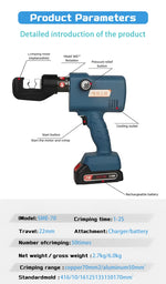 Portable Electric Hydraulic Crimping Plier SME-70 4-70mm² Lithium Battery Copper Aluminum Terminal Charging for Electrician