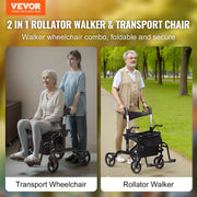 Bild in Galerie-Viewer laden, Amocart 2 in 1 Rollator Walker &amp; Transport Chair for Seniors Folding Rolling Walker Wheelchair Combo &amp; Aluminum Mobility Walker
