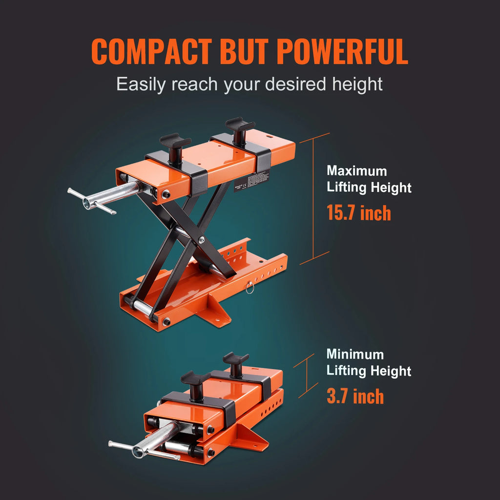 SucceBuy Motorcycle Lift 500kg Motorcycle Scissor Lift  with Saddle &Safety Pin Steel Motorcycle Jack Hoist Stand for Motorbike
