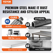 Charger l'image dans la visionneuse de galerie, Amocart Stainless Steel Prep Table Commercial Heavy Duty Metal Worktable with 3 Adjustable Height for Restaurant and Home Use
