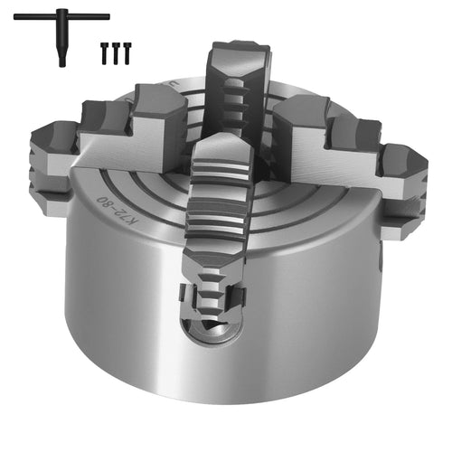 SucceBuy 3 In / 10 In Lathe Chuck 4-Jaw T-key Fixing Screws Reversible Jaws HT300 Material Internal External for Metal Lathe Use