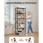 SucceBuy Foldable Storage Shelf Metal Rack Shelving Unit No Assembly Organizer Shelf with 5 Wheels & 4 Hooks for Kitchen Black