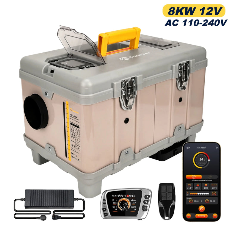 8KW 12V/220V Portable Diesel Air Heater W/ Self-Cleaning & Bluetooth APP, High Altitude Mode Car Diesel Heater for RV Truck Van Amocart