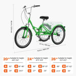 Amocart 20-26inch Folding Adult Tricycle 7 Speed Carbon Steel 3 Wheels with Basket Adjustable Seat Shopping Picnic For Seniors