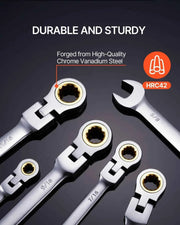 Load image into Gallery viewer, Amocart Flex-Head Ratcheting Wrench Set 8PCs Combination Wrench Set Roll-up Pouch Cr-V Steel Flexible Ratcheting Wrench Set
