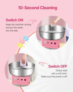 Amocart Electric Cotton Candy Machine Commercial Candy Floss Sugar Maker with 20.5 in Stainless Steel Bowl Sugar Scoop Pink