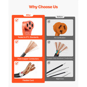 Charger l'image dans la visionneuse de galerie, SucceBuy Adaptateur répartiteur en Y Prise 4 broches 240 V pour sèche-linge avec poignée de préhension Câble STW 10 AWG/Câble STW 6/3+8/1 pour chargeur VE, sèche-linge, camping-car
