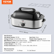 Load image into Gallery viewer, SucceBuy Electric Roaster Oven 24 QT Turkey Roaster Oven with Self-Basting Lid 1450W Roaster Oven Defrost&amp;Warm Function Silver - AMOCART
