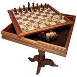 Amocart 18 Inch 3-IN-1 Chess Checkers Backgammon Table Set Premium Wooden Chess Table Deluxe Combo Game Table Furniture Set