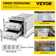 Load image into Gallery viewer, SucceBuy Stainless Steel Outdoor Kitchen Drawers W/ Handle Large Storage BBQ Island Great for Any Weather Condition
