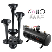 Load image into Gallery viewer, SucceBuy Train Horns Kit 4 Trumpet Air Horn Kit 150dB Train Horns 12V 120psi Air Compressor  for Car Truck Train Van Boat Pickup
